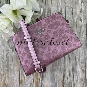 Coach Gia Crossbody Bag in Pink Metallic Signature Canvas